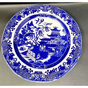 Antique Blue Willow Burleigh Ware Purslem England 10.5” Dinner Plate